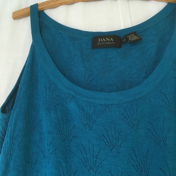 Dana Buchman Rayon Nylon Knit Sleeveless Tank Sz Large Teal Minimal Boho Office - Picture 3 of 12
